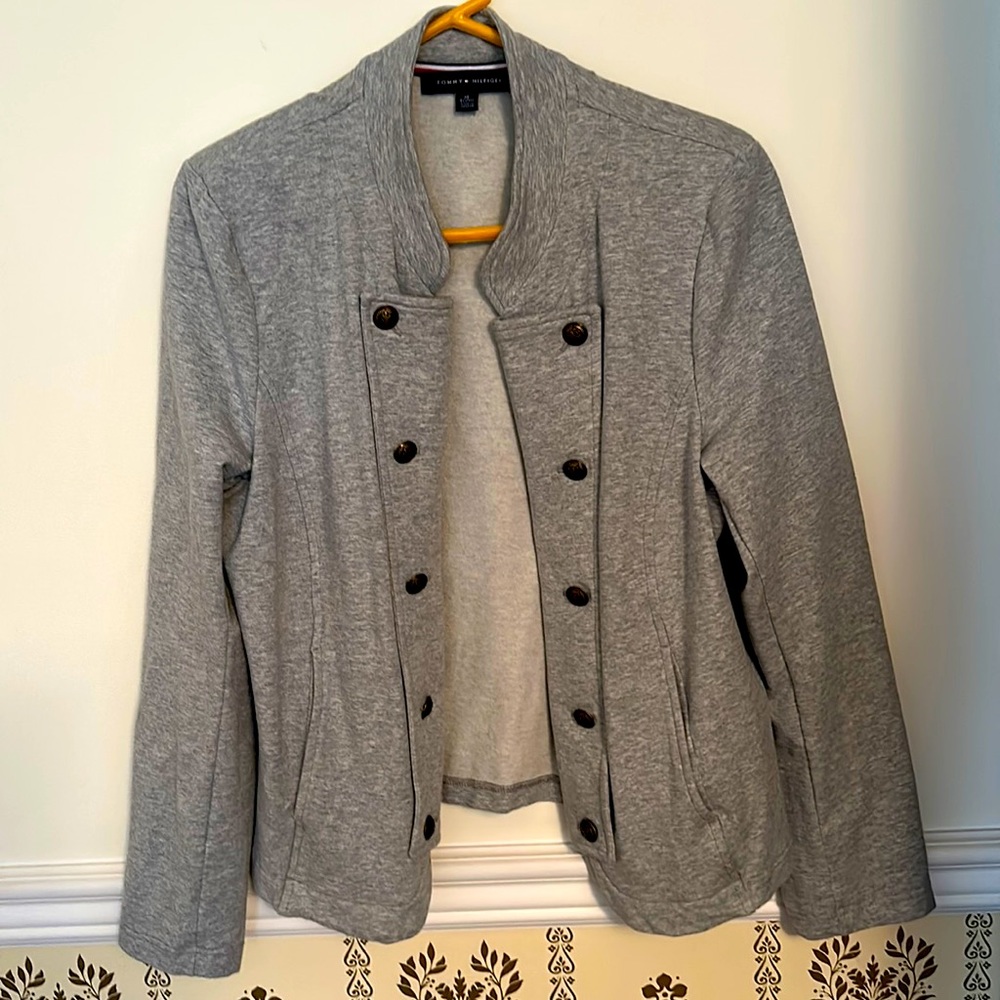 NWOT Tommy Hilfiger Military Band Jacket M Light Gray Open Front Pockets